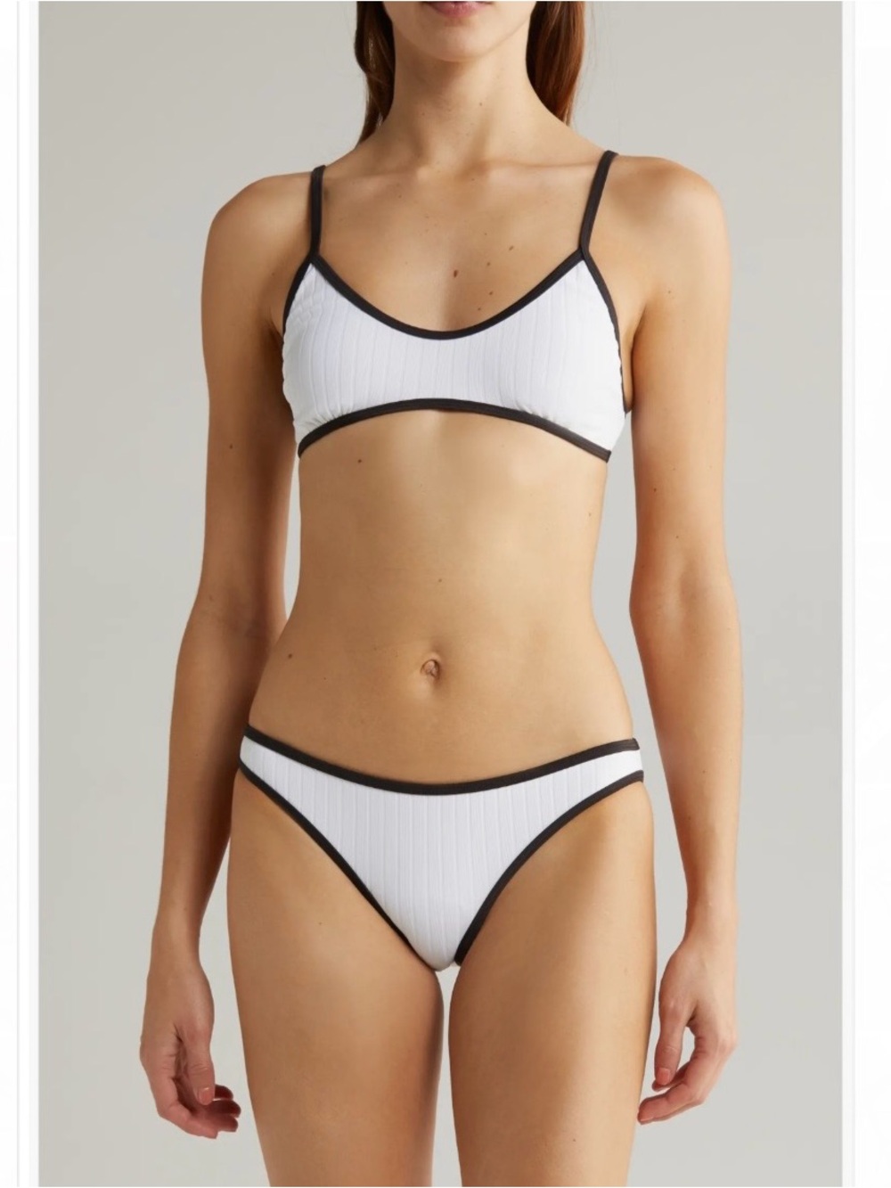 SOLID & STRIPED Rachel Rib Bikini Set White / Black NWT